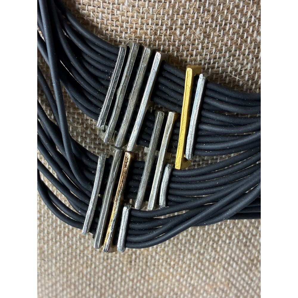 Anne-Marie Chagnon Modernist Multi Strand Statement Necklace Mixed Metal - Picture 5 of 6